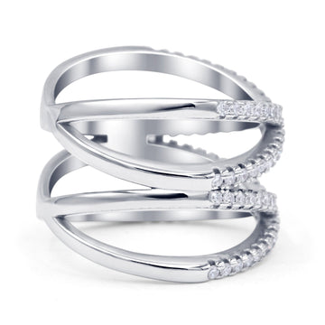 Two X Crisscross Stackable Half Eternity Band Ring Cubic Zirconia 925 Sterling Silver Wholesale